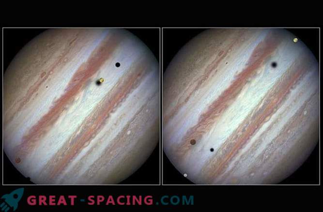 Hubble je naredil neverjetno podobo tranzita treh satelitov Jupitra